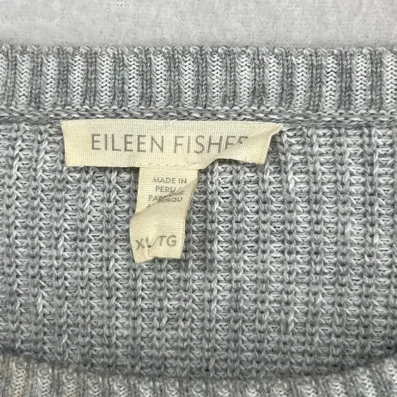 EILEEN FISHER Sweater XL Organic Cotton Shaker Knit Stitch Dolman Sleeve Gray - Picture 5 of 14
